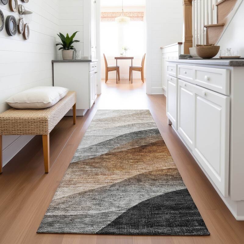Premium Washable Super Soft Modern Waves Mayfield Rug - Khaki - 2'3" x 7'6"