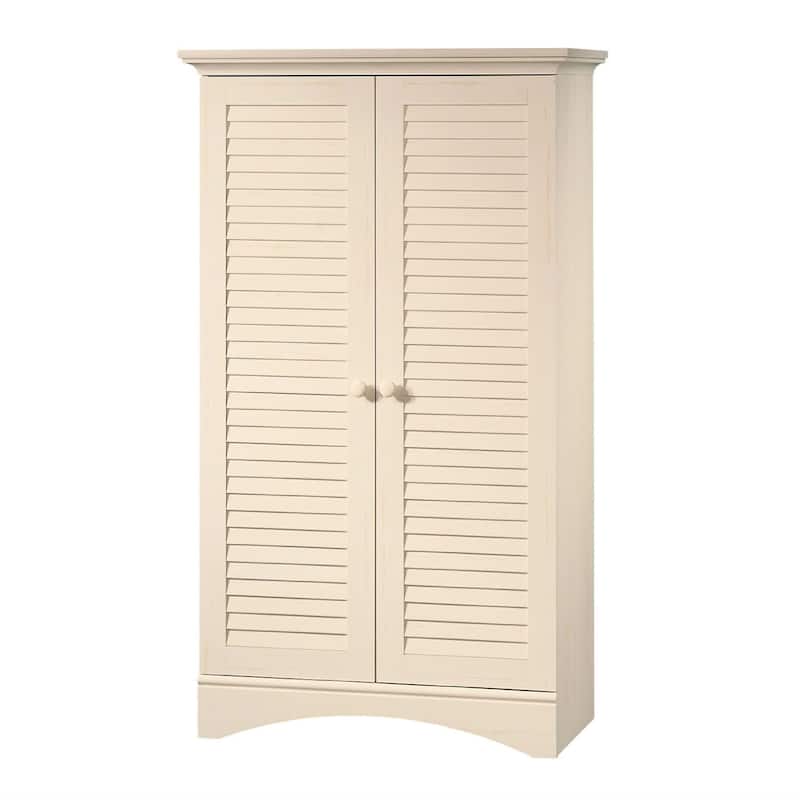 Louver 2-Door Storage Cabinet Bed Bath Armoire Wardrobe in Antique White - 61" H x 35.5" W x 16.75" D
