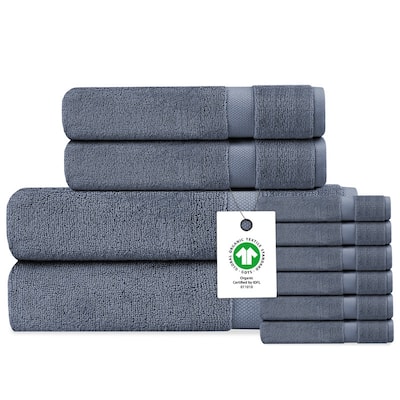 Delara Organic Cotton Luxuriously Plush Bath Towel 10 Piece Set | GOTS & OEKO-TEX Certified | 650 GSM Long Staple