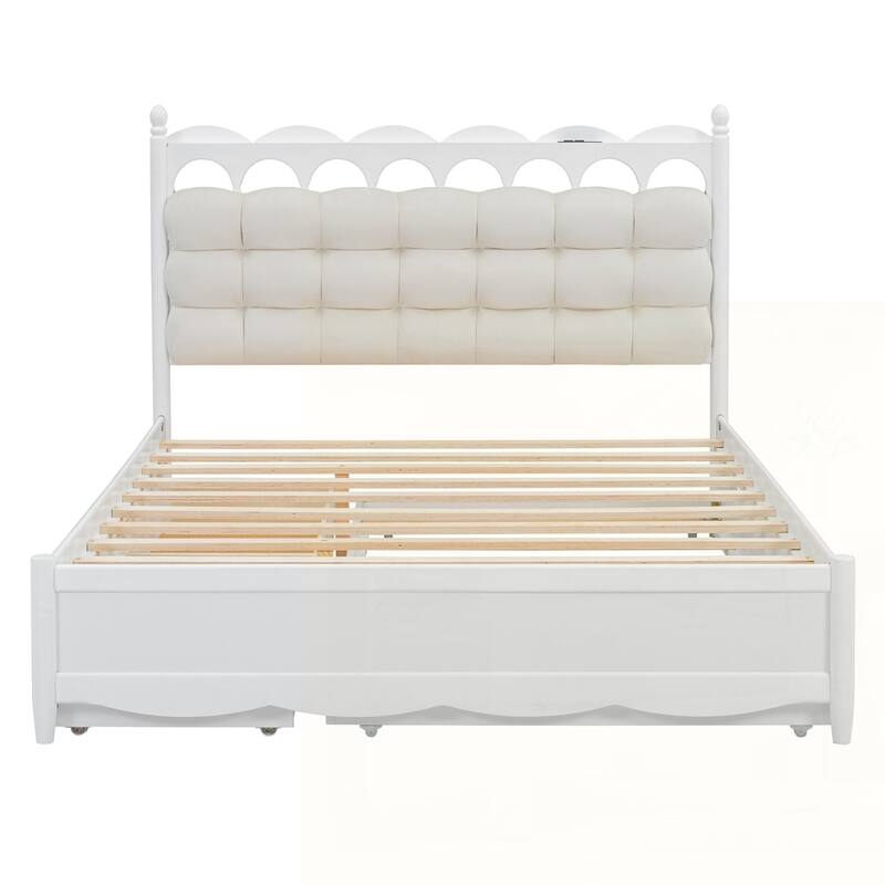 Wooden Storage Platform Bed with USB Ports