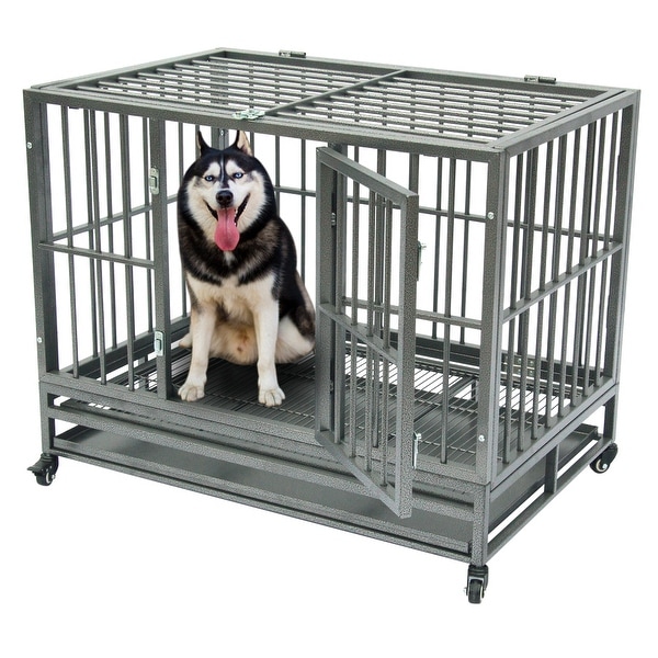 42"Dog Cage Crate Kennel Metal Pet Playpen Portable with Tray. Opens flyout.