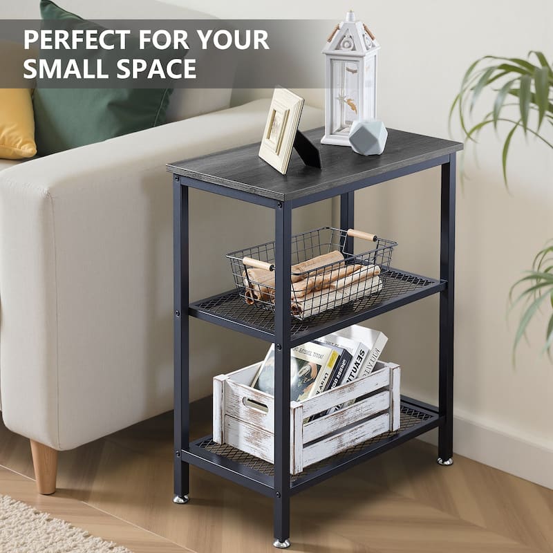VECELO Contemporary Square End Table 3-Tier Side Table with MDF Top Open Shelves Available in Brown Gray and Charcoal Gray