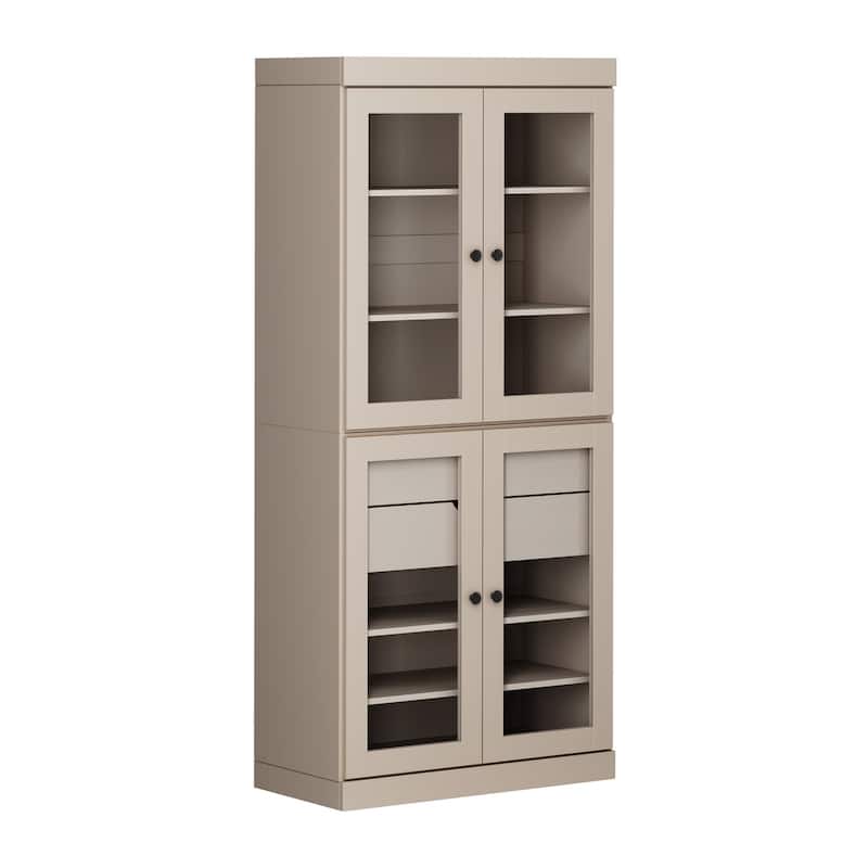 Palace Imports 100% Solid Wood Pantry Cabinet with Frosted, Clear Glass or Solid Doors, 2-Drawers and Adjustable Shelves