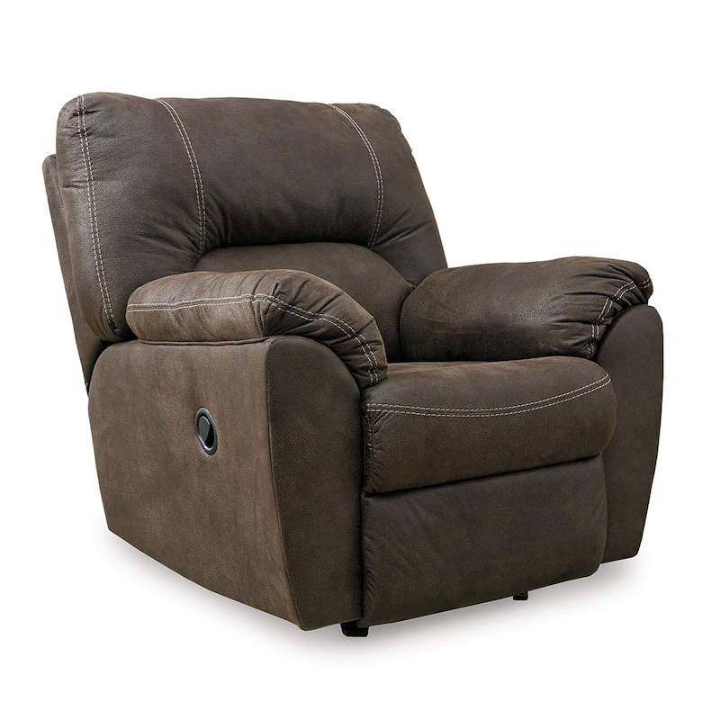 Neal Rocker Recliner Chair, Foam Cushions, Canyon Brown Faux Leather