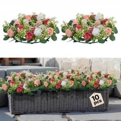 Pink White Silk Rose Wreath Centerpieces Set of 10 with Base - 13.4 x 13.4 x 3.5 inch