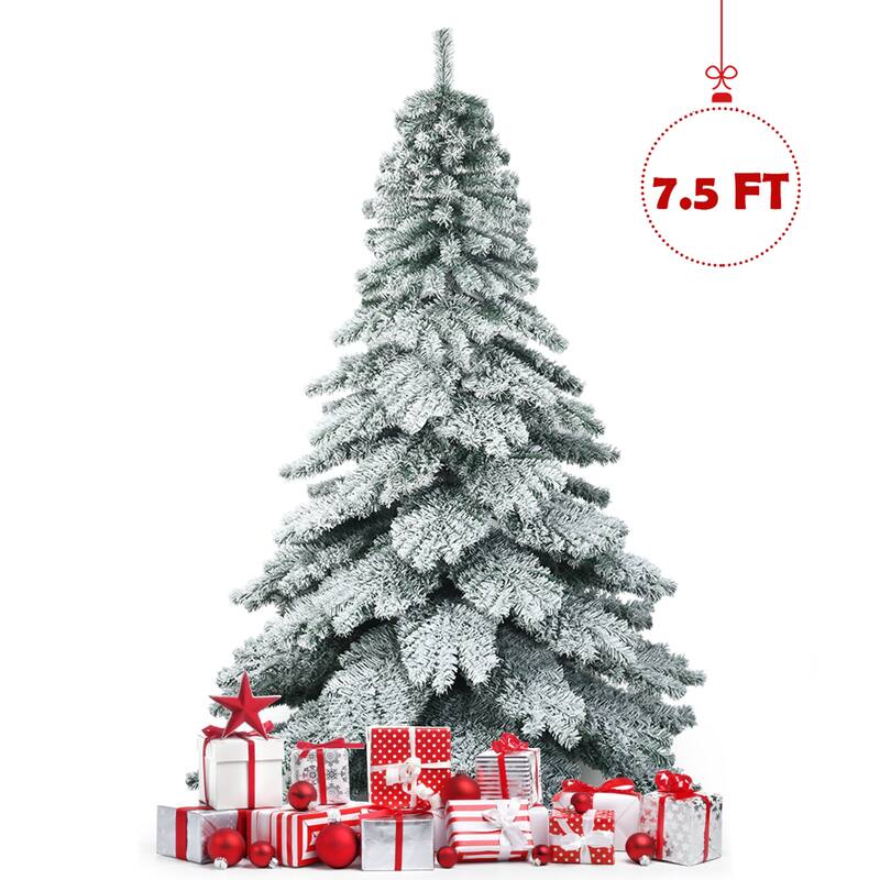 Gymax 7.5ft Artificial Christmas Tree Snow Flocked Hinged Pine Tree w/ - See Details