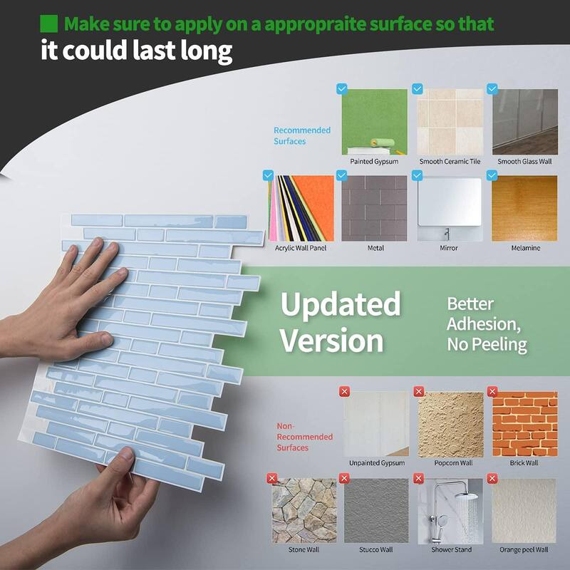 Peel and Stick Tile for Kitchen, Self-Adhesive Kitchen Backsplash, Vinyl Decorative Tiles (10 Tiles)