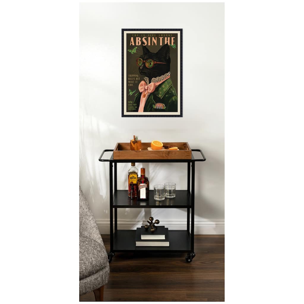 Kate and Laurel WG Absinthe Kitty by The Whiskey Ginger Framed Canvas Wall Art Print