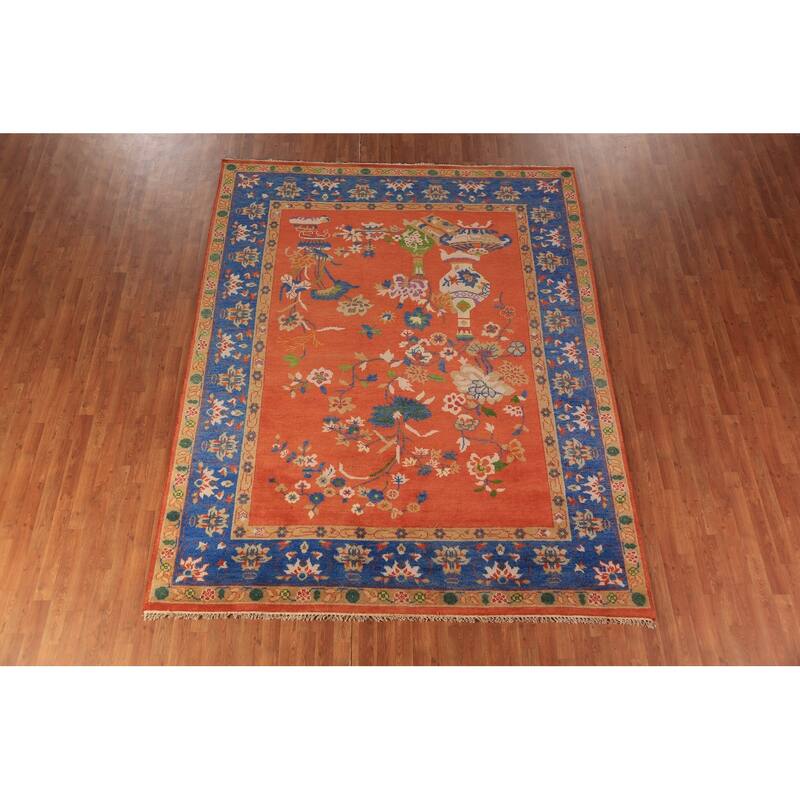 Floral Heriz Serapi Indian Area Rug Hand-Knotted Wool Carpet - 7'11"x 9'11"