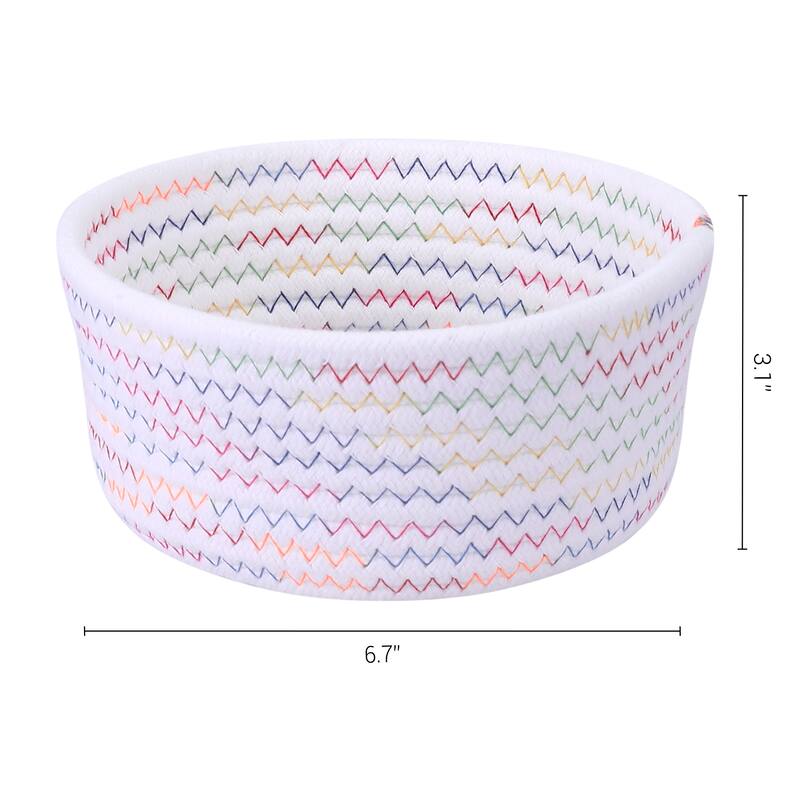 Round Woven Storage Basket, Small Storage Bin for Entryway Desk Key Tray Bowl, Catchall Home Decor - White Color - 6.5*6.5*3in