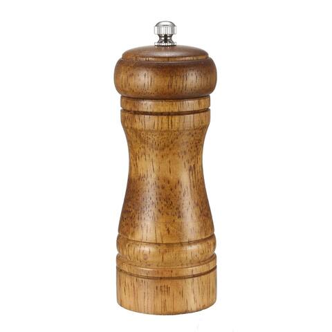 Pepper Grinder 5-inch Solid Wood Adjustable Coarseness Salt and Pepper Mill - Wooden, Silver Tone