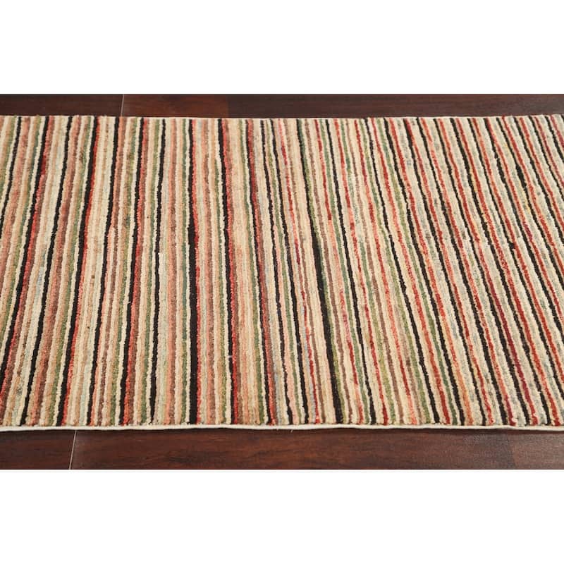 Striped Gabbeh Kashkoli Runner Rug Hand-knotted Oriental Wool Carpet - 2'7" x 9'5"