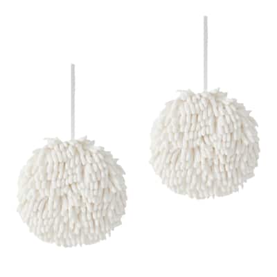 Soft Absorbent Fluffy Chenille Ball Hand Towels, Set of 2 Fuzzy Decorative Towel with Wall Hook for Bathroom 6" x 6" - 6" x 6"