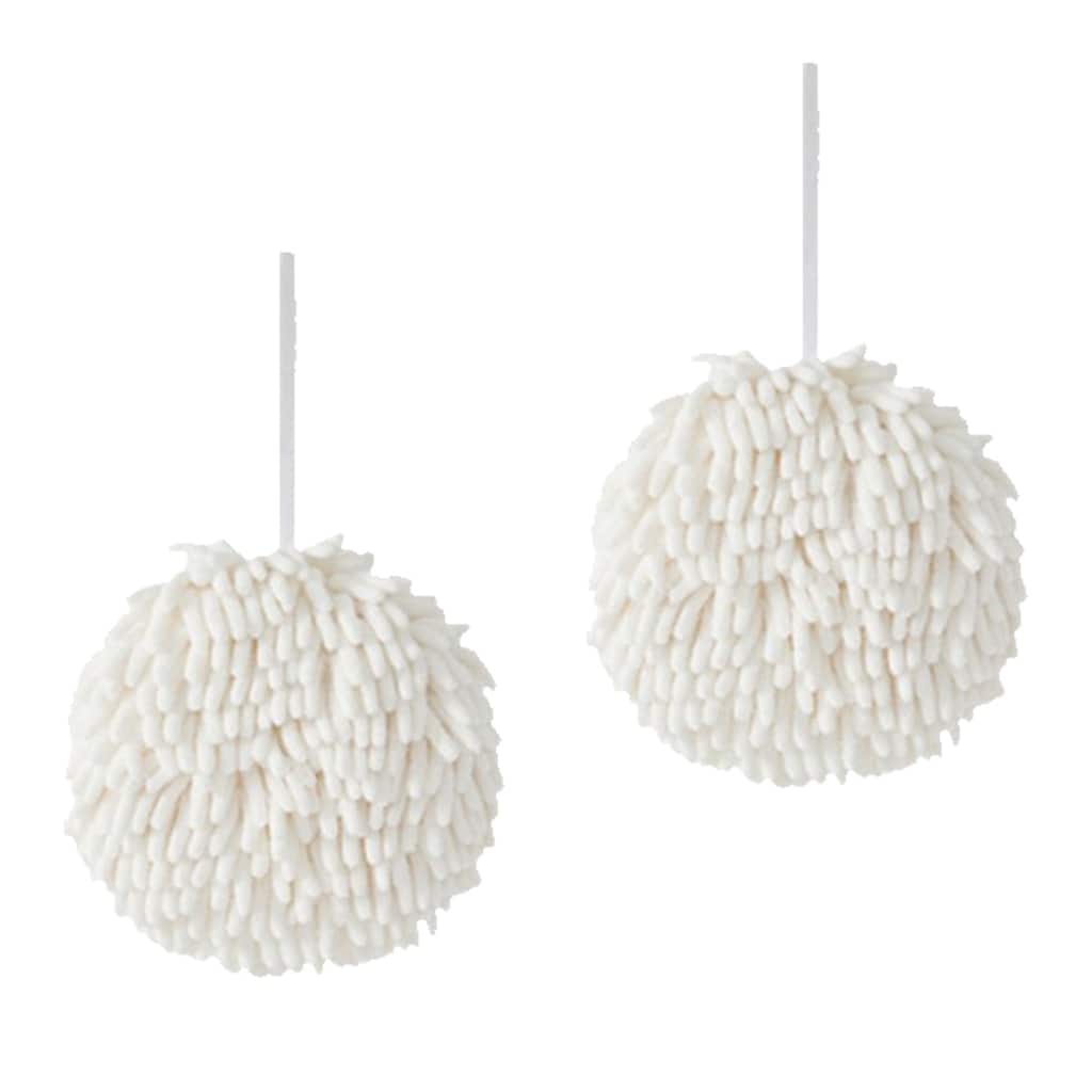 Soft Absorbent Fluffy Chenille Ball Hand Towels, Set of 2 Fuzzy Decorative Towel with Wall Hook for Bathroom 6" x 6" - 6" x 6"