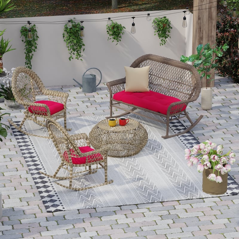 Outdoor Wicker Cushion Set for Bench and 2 Seats - 18'' L x 44'' W x 4'' H - Really Red