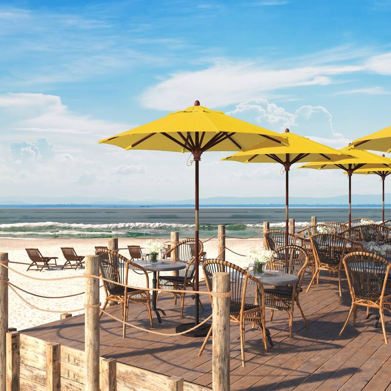 California Umbrella 7.5' Round Marenti Wood Frame Patio Umbrella with Pacifica Fabric, Base Not Included - Yellow