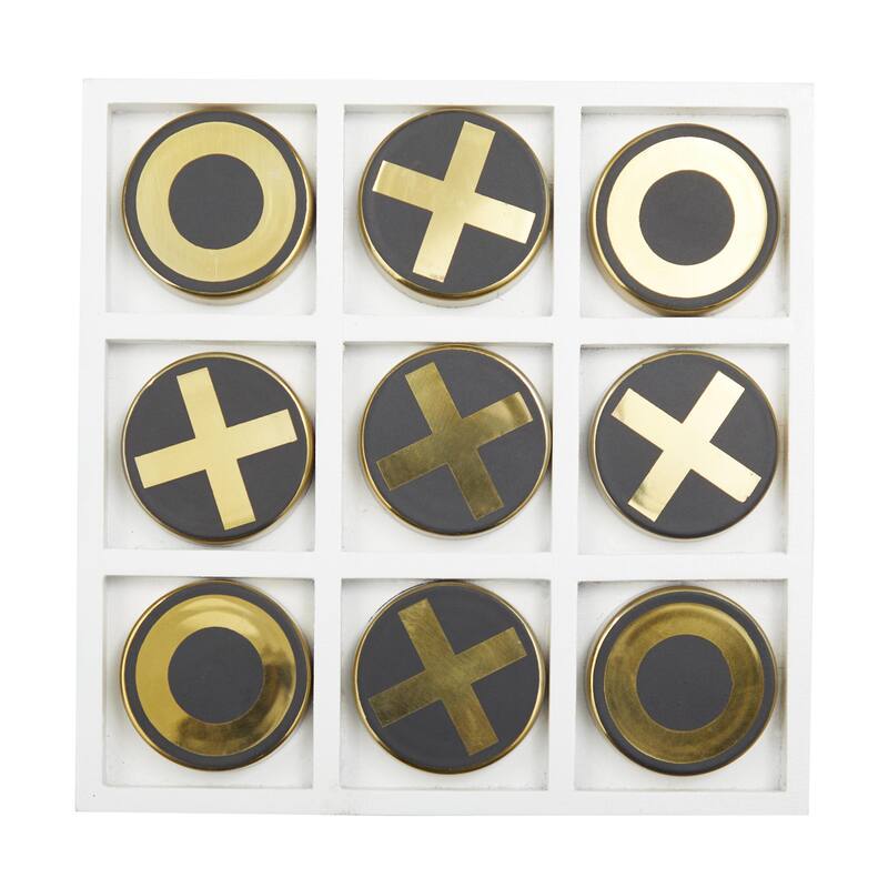 Wooden Tic Tac Toe Block Game Set with Steel or Light Wood Pieces - Black, Dark Brown, Gold - Roche River Decor