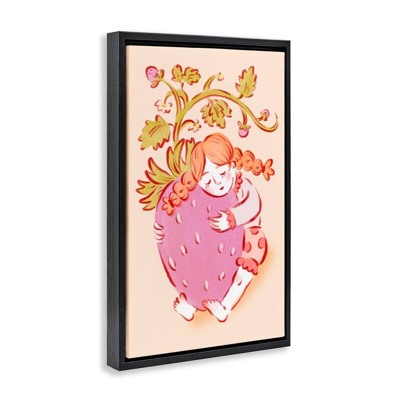 Stupell Girl Hugging Strawberry Framed Floater Canvas Wall Art Design By Hannah Moren