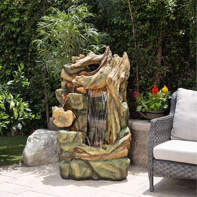 Alpine Corporation 55" Tall Outdoor Natural Cascading Waterfall Fountain with LED Lights