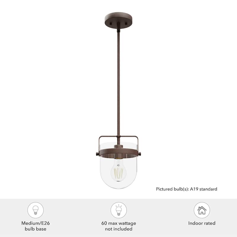 Hunter Karloff Clear Glass Bell-Shaped Pendant - Kitchen Island, Dining Room, Entry - Modern Farmhouse, Rustic, Industrial