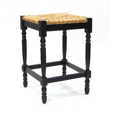 HomeRoots 24" Natural And Black Solid Wood Backless Counter Height Bar Chair With Footrest - 16.5