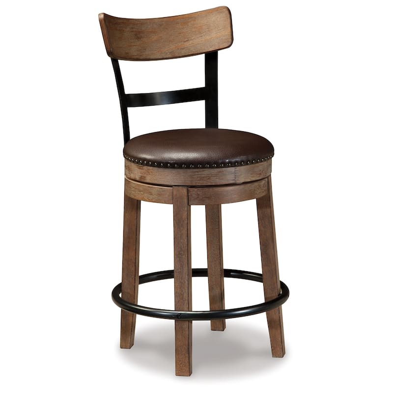 Pine Swivel Counter Height Stool Chair, 24 Inch, Brown Faux Leather