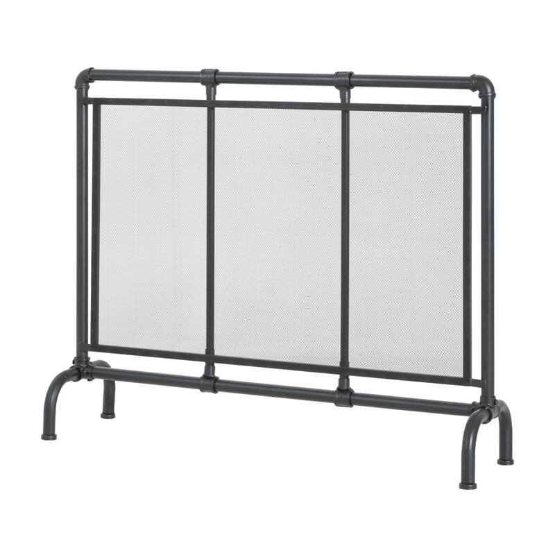 Roomfitters Celeste 1-Panel Iron Fireplace Screen with Industrial Pipe Design, Black Finish