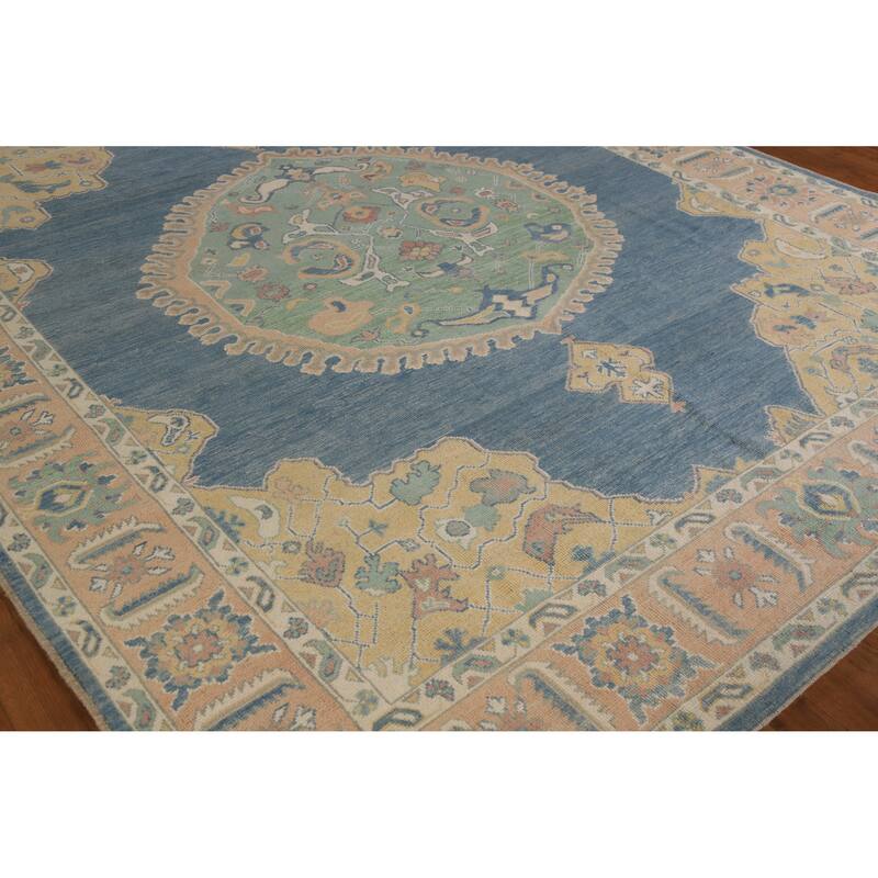 Hand Knotted Oriental 100% Wool Carpet Transitional Medallion Navy Blue & Blues Oushak Area Rug - 10' 1'' X 8' 3''