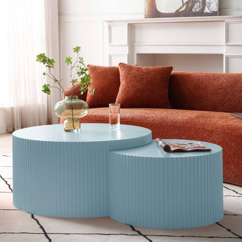 Large Round End Nesting Coffee Table Set for Living Room (Set of 2)