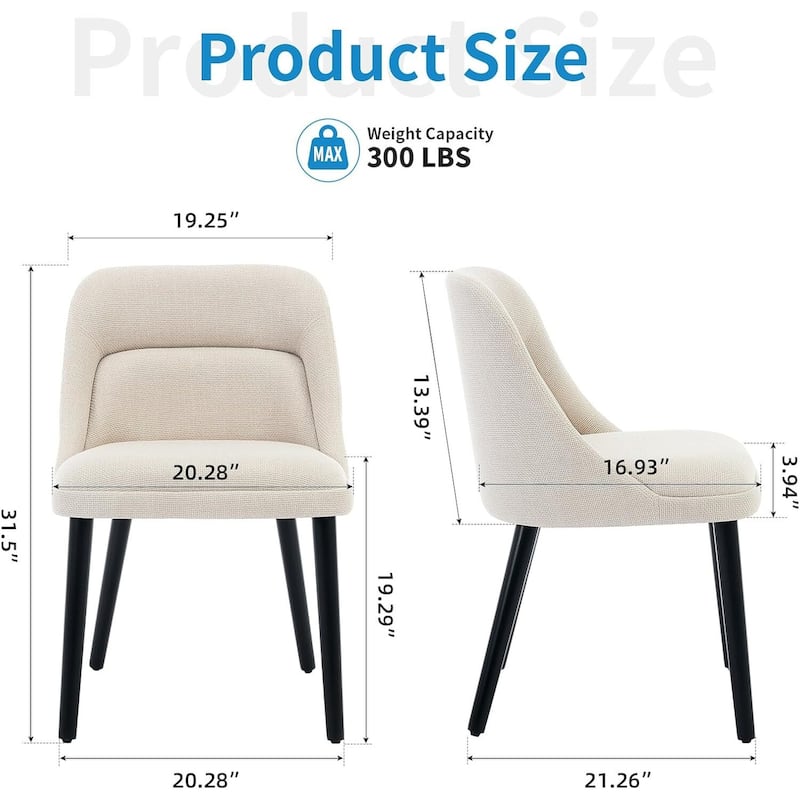 Set of 2 Upholstered Linen Fabric Dining Room Chairs for Kitchen, Dining Room, Cafe