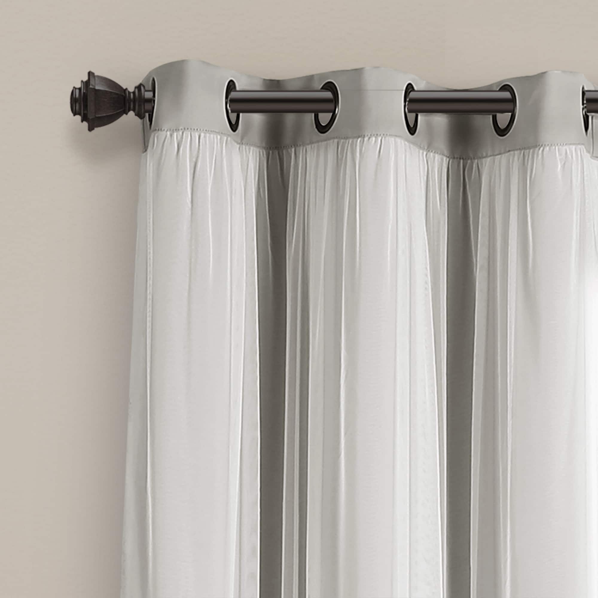 4-Pc Chic Solid Striped Curtain Set Pink Black Silver Gray Sheer Liner Drape Rod 4-Pc Chic Solid Striped Curtain Set Pink Black Silver Gray Sheer Liner Drape Rod