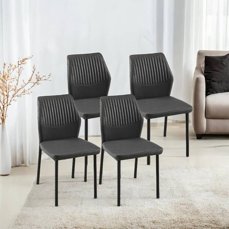 4PCS PU Metal Armless Dining Chair - Dark Grey