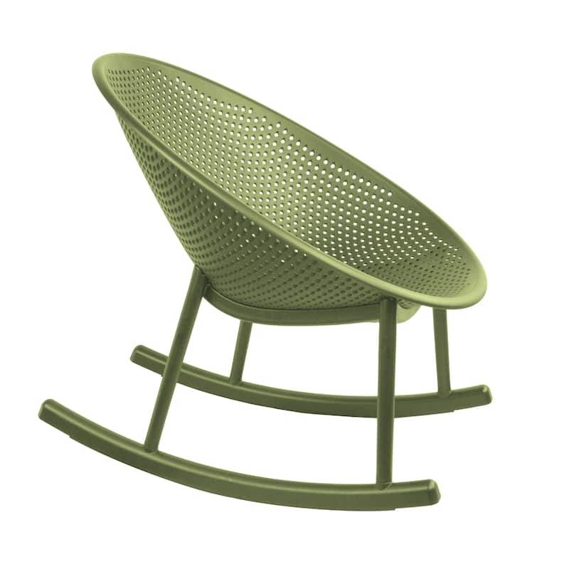 Mid-Century Modern Plastic Rocking Lounge Chair Plastic Legs with Breathable Perforated Egg Shaped Seat for Indoor/Outdoor Use