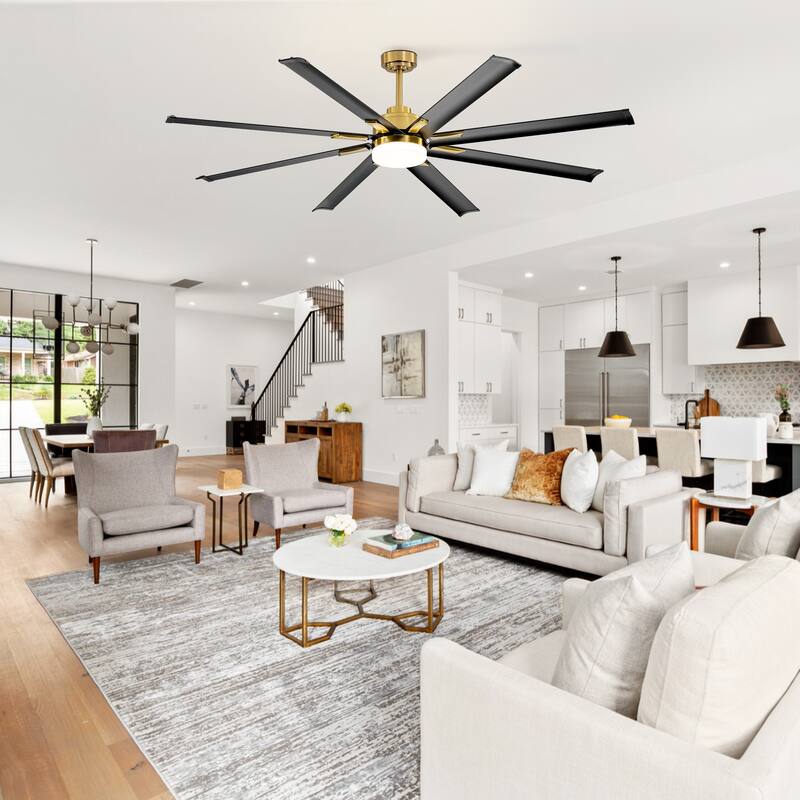 72" Gold LED Ceiling Fan with Light Kit and Remote-8 Aluminum blade