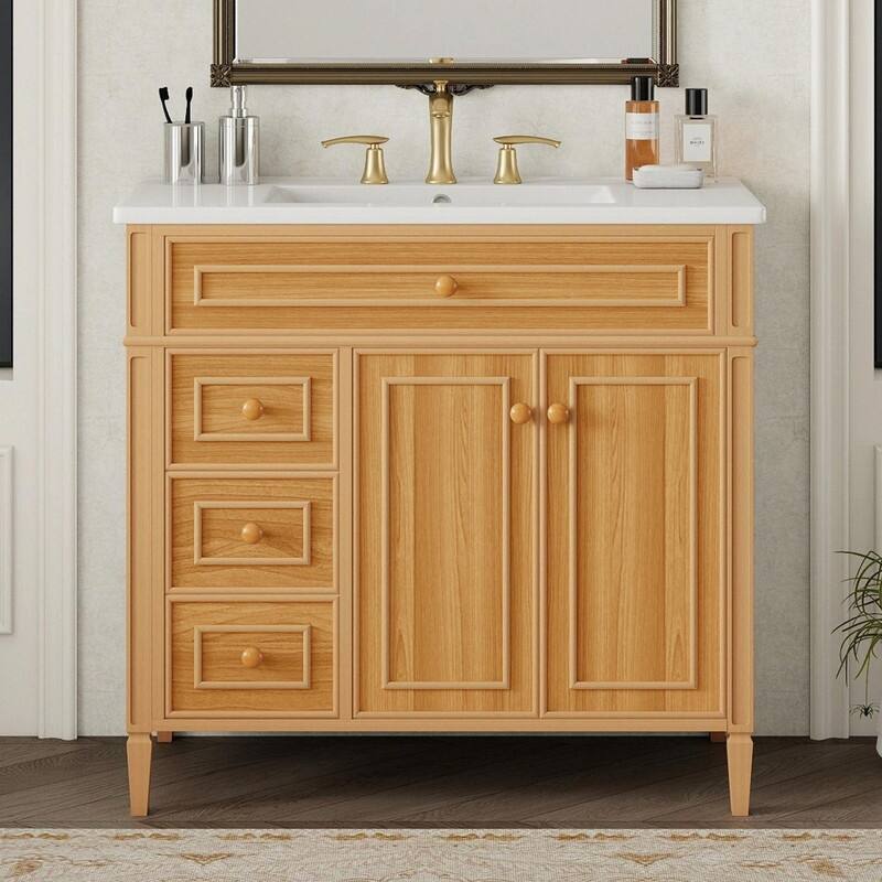 36" Bathroom Vanity with Sink, Cabinet, Flip-Out Drawer, 3 Drawers & 2 Soft-Close Doors