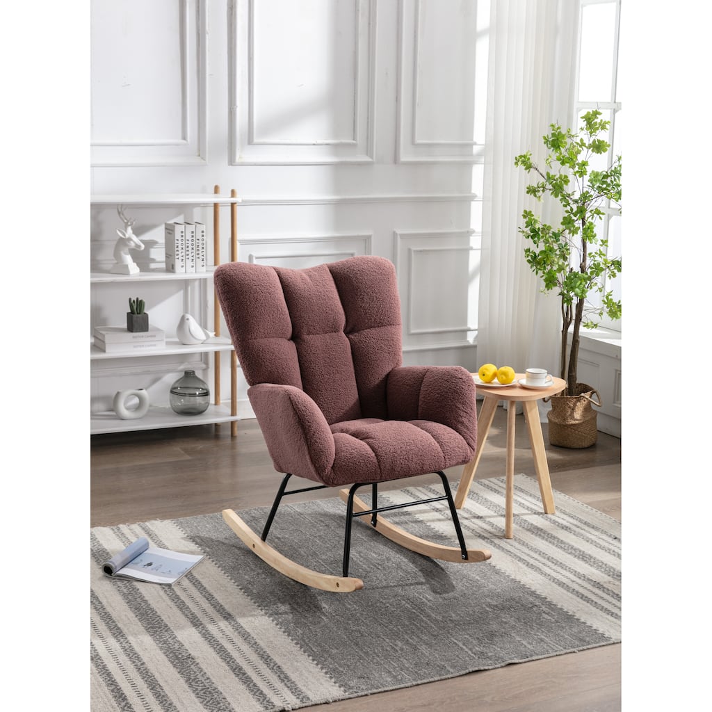 Mid Century Modern Teddy Fabric Tufted Upholstered Rocking Chair for Living Room Bedroom
