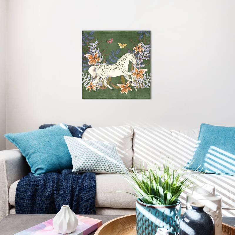 Wynwood Studio Canvas Animals Fantastic Appaloosa Green and Dark Green Traditional Wall Art Canvas Print - Green, White - 20 x 20