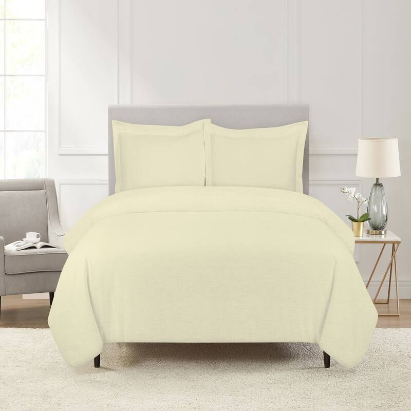 Pointehaven Flannel 180 GSM Brushed Soft Cotton Oversized Solid Duvet Sets - Full - Queen - Beige