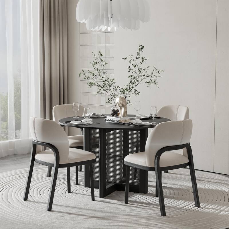 Farmhouse Kitchen Dining Room Table Furniture Round Kitchen Table with Rattan Woven Legs for Kitchen Bar Living Room