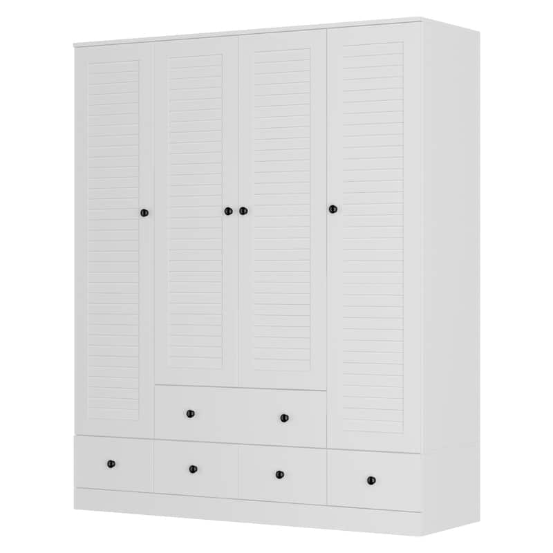 Modern 4-Door Wood Bedroom Armoire in White Closet Cabinet Wardrobe