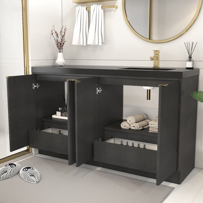 Milano 60" Freestanding Bathroom Vanity with Right Black Acrylic Sink
