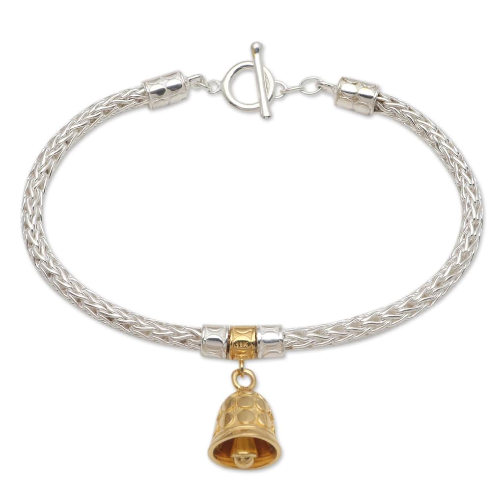 Novica Handmade Nagas Bell Gold-Accented Sterling Silver Bracelet