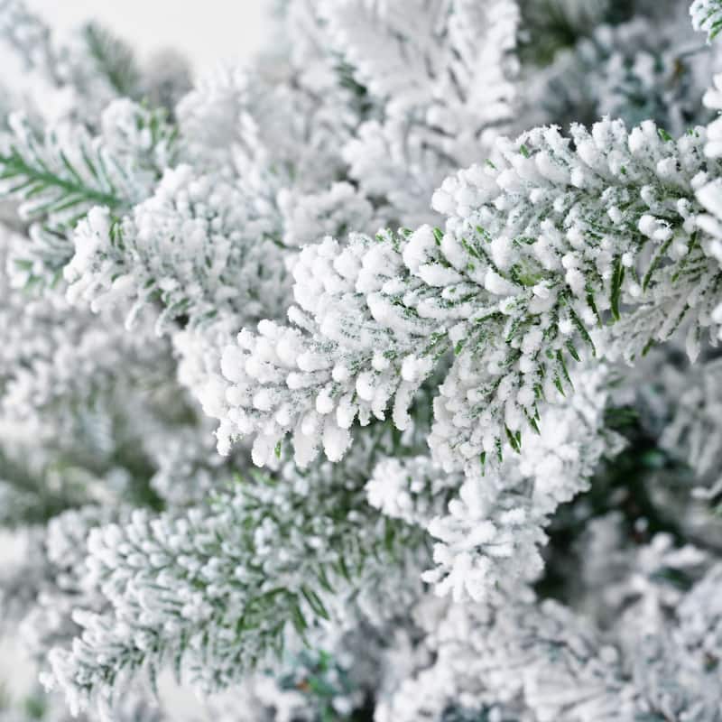 Premium 7FT Snow Flocked Hinged Artificial Christmas Fake Spruce with Fluffy Branch White Snow Tips and Metal Stand