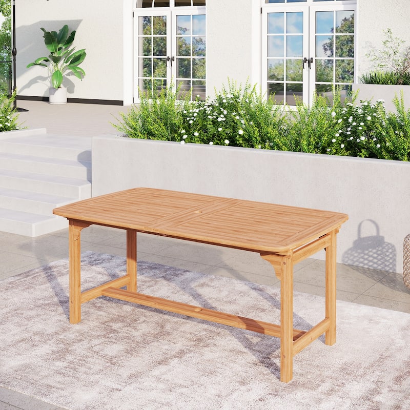MAISON ARTS Patio Solid Acacia Wood Expandable Dining Table for 6/8 People