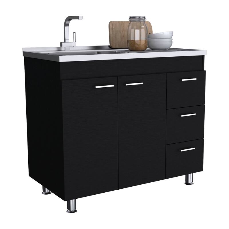 Black and White Kitchen Island with Functional Storage and Durable Construction - 20.67in L - Black