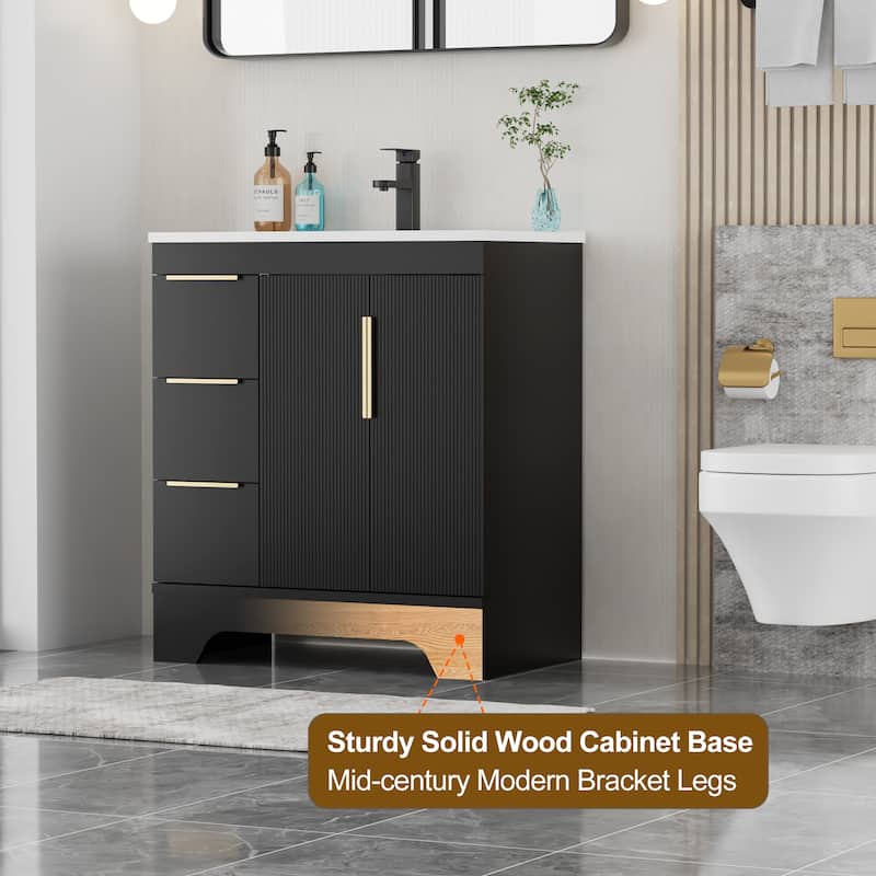 Vertical Stripes Bathroom Vanity Set with Sink Top & Faucet