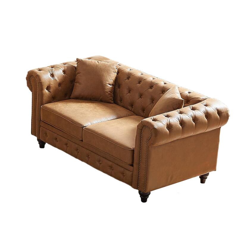 Brown Tech Fabric 3-seater Chesterfield Sofa