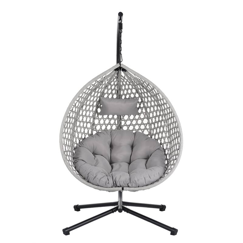 Durable Hanging Hammock Chair with Stand and Removable Cushion