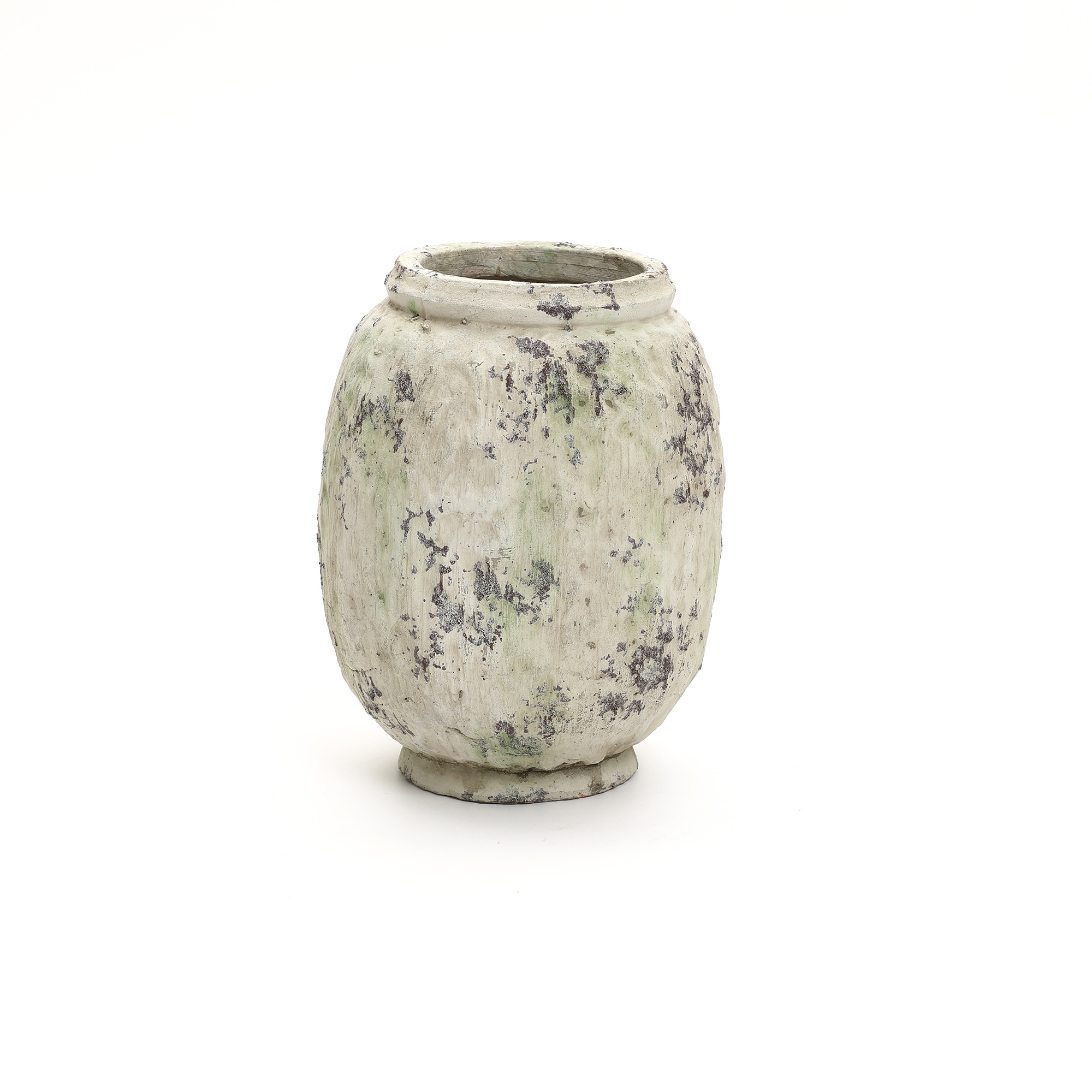 Antique Terracotta Vase, 10" Tall Off-White Pot with Mossy Green Patina
