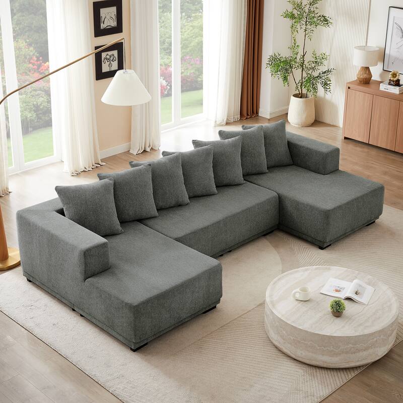 128" Chenille U-Shaped Sectional Sofa with Cloud Comfort (Modular)